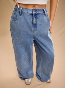 Forever 21 Plus Size Women's Front Button Pocket Simple Jeans, Casual Daily Wear - Blue - View 7