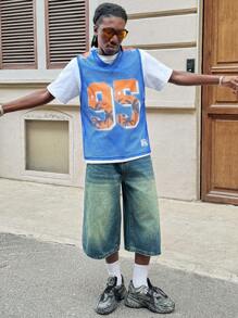 Manfinity VCAY Men's Loose Fit Mesh Sleeveless Tank Top With Digital Print, Suitable For Summer