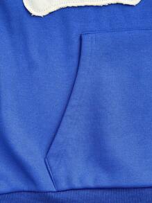 Men's Letter Applique Zip-Up Hoodie Sweatshirt - Blue - View 5