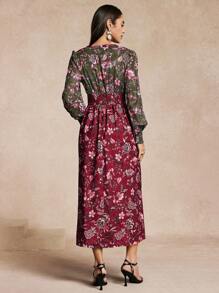 Chiquease 女士修身拼接印花连衣裙，优雅修身长款女士服装