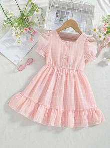 SHEIN 1pc Young Girl Elegant Pink Plaid Jacquard Fabric A-Line Dress With Cinched Waist Bow, Suitable For Vacation And Outings, Summer - Pink - View 2