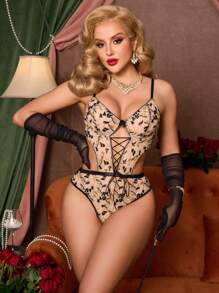 Tuta vintage con scollo a V profondo e allacciatura, stile palazzo, lingerie sexy