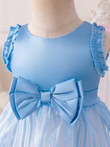 Glamorique Kids Spring/Summer Azure Blue Ruffle Trim Striped Organza Midi Dress - Baby Blue - View 8