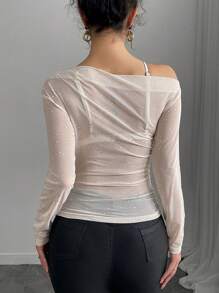 Chiquease Women Sequined Glamorous Sexy Blouse - Apricot - View 2