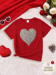 SHEIN 1件女童基督字母图案可爱印花短袖T恤