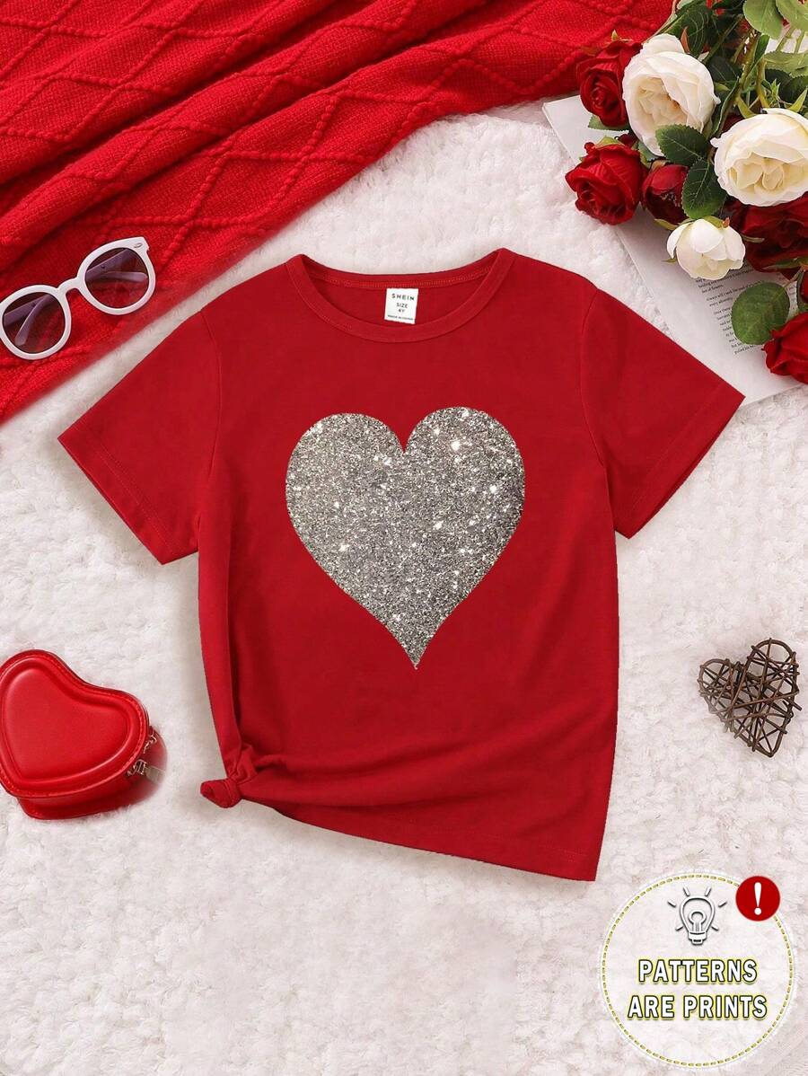 SHEIN 1件女童基督字母图案可爱印花短袖T恤