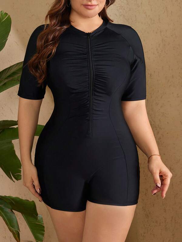 Swim SPRTY Conjunto de top rashguard y pantalones cortos de tablero con cordón en la cintura para talla grande en verano