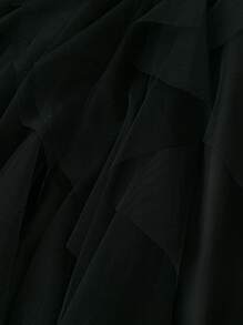 DreamSkyne Exquisite & Elegant  Plus Size Black Mesh Ruffle Dress, Elegant Criss-Cross Cami Dress For Special Occasions, Wedding Guest