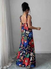 Breezaya Women's Casual Personalized Placement Print Spaghetti Strap Maxi Length Holiday Dress - Multicolor - View 3