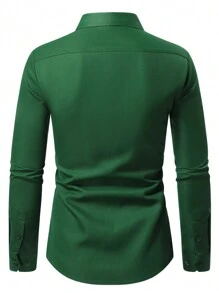 Manfinity Mode Áo sơ mi dài tay đơn hàng thường ngày màu trơn dành cho nam (Không xác định) - Màu xanh lá cây đậm - Xem 2