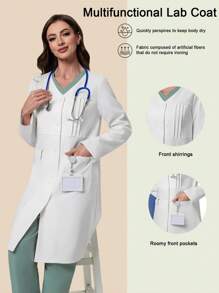 Scrubzie Long Anti-Wrinkle Lab Coat For Women - White - View 1