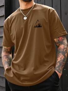 Manfinity Homme Plus Size Men's Casual Geometric Mountain Print Short Sleeve T-Shirt