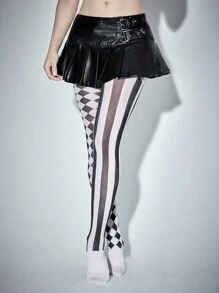 ROMWE Goth 1 Pair Geometric Striped Pattern Opaque Tights - Black and White - View 2