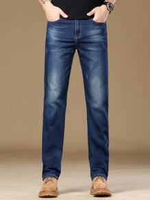 Manfinity Homme Men's Casual Straight Fit Pockets Jeans, Versatile - Medium Wash - View 8