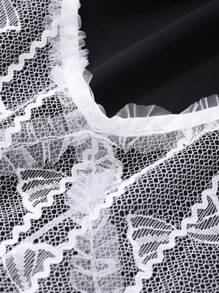 DAZY Women Round Neck Casual Lace Splicing Short Sleeve T-Shirt - Black - View 8