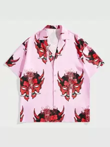 ROMWE MEN Street Life 宽松拉链衬衫，简约时尚，适合日常休闲穿着 - 粉色 - 查看 1