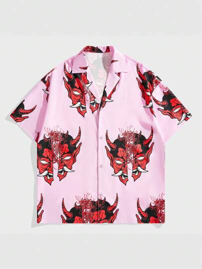 Anime Men Anime Loose Fit Zipper Shirt, Minimalist And Fashionable For Casual Everyday Wear