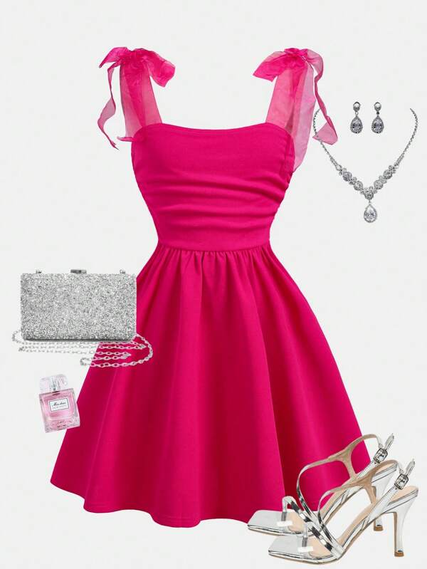 Girlism Vestido rosa sólido de terciopelo plisado sin mangas con tirantes de malla con lazo para niñas preadolescentes, diseño elegante para primavera/verano, Año Nuevo, cumpleaños, fiesta