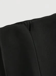 SHEIN Privé Women's Black Minimalist High-Waisted Micro Flared Trousers, V-Shaped Notched Waist Head Design, Slim And Versatile Trousers,Black Stretch Trousers,Elegant/Commuter/Casual - Black - View 9