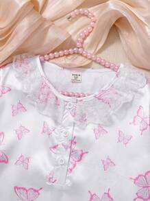 Tween Girls Minimalist White Base Pink Bow Floral Print Long Sleeve Long Nightgown Loungewear - Multicolor - View 6