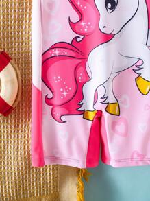 SHEIN 小女孩印花连体运动泳衣 - 彩色 - 查看 5