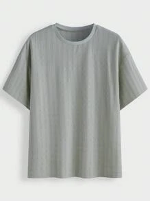 Manfinity Homme Men's Sage Green Summer Casual Short Sleeve T-Shirt,Geometric Texture Jacquard Style,Loose Fashionable City Break Outdoor Travel Elastic Tee,Gift - Green - View 5