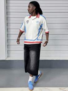 Manfinity VCAY Men's Letter Print Short Sleeve Casual Loose Polo Shirt - Multicolor - View 4