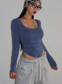 DAZY Crop top da donna con colletto alto, aderente e a maniche lunghe, di moda
