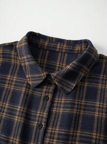 EMERY ROSE Plus Size Women Plaid Long Sleeve Button Down Leisure Shirt Dress For Fall, Winter Women Clothes - Orange - View 4