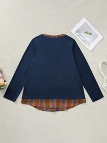 SHEIN VCAY Plus Size Long Sleeve T-Shirt, Minimalist Fashion, Casual Everyday Wear - Multicolor - View 2