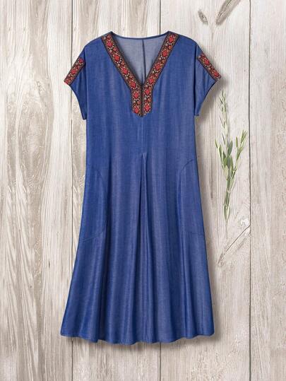 EMERY ROSE Plus Size Blue Country Casual Summer Dresses For Women,St Patrick Day Outfit,Summer Outfits For Women,Vacation Outfits Woman,Casual Everyday Wear