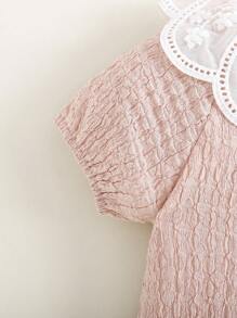 SHEIN 1pc Baby Girls Short Sleeve Lapel Button Down Romper, Casual Versatile Cute Daily Outfit, Summer New Arrival - Apricot - View 6