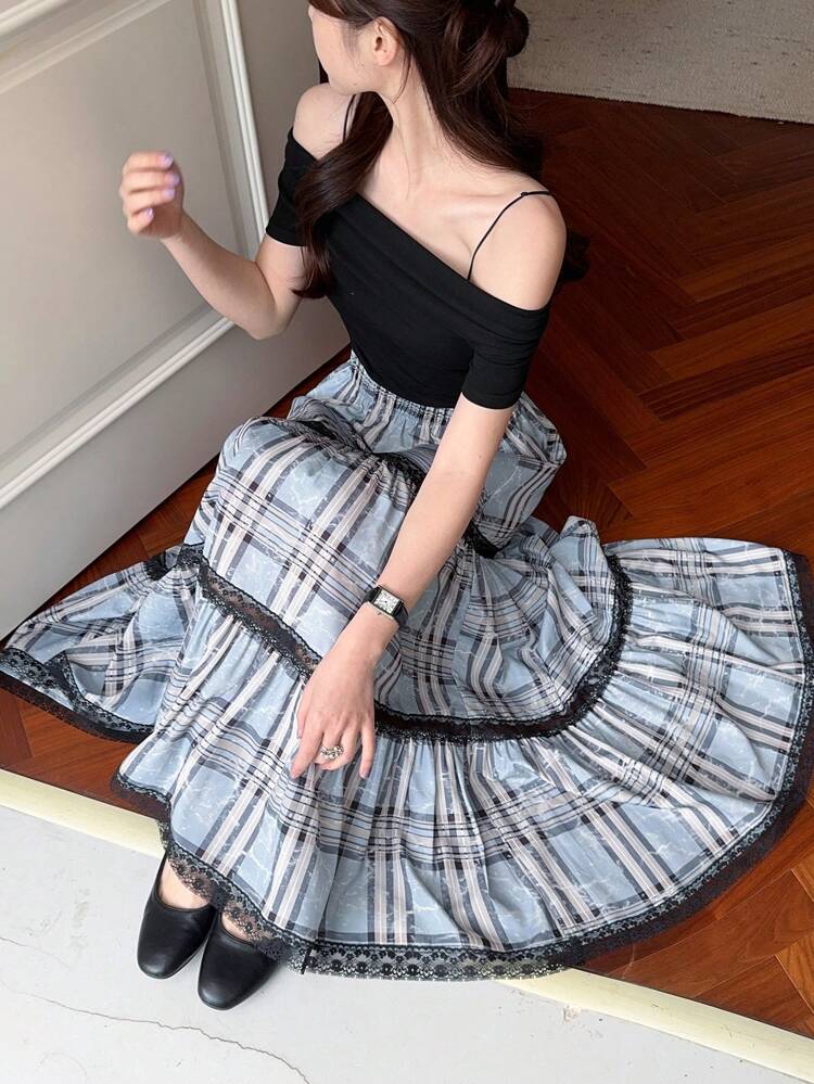 Women's Plaid Korean Style Casual Mid-Length Skirt Fall,Winter