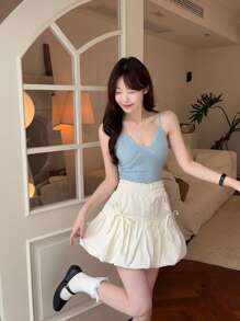 DAZY Falda con cintura elástica y lazo de unicolor para mujer, de verano