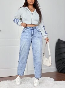 Firerie 大码蓝色宽松锥形 7/8 长度牛仔裤