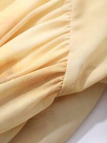 DAZY 女士优雅花卉中长连衣裙，适合春秋季度假，荷叶边长袖连衣裙 - 黃色 - 查看 9