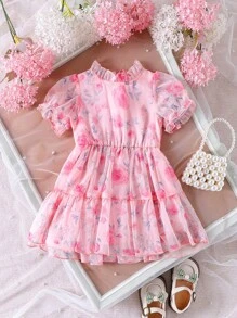 Glamorique Kids 女婴可爱花朵装饰短袖休闲连衣裙，夏季 - 粉色 - 查看 7