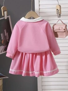 SHEIN Grey Long Sleeve Butterfly Accent Dress Set For Baby Girl - Pink - View 2