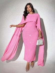 SHEIN Unity Plus Size Solid Color Simple Fashion Casual Everyday Dress - Pink - View 2