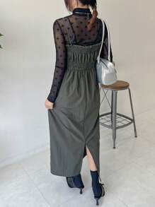 FRIFUL Robe longue casual pour femmes avec bretelles spaghetti de couleur unie