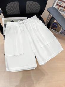 SHEIN Teen Boys Patchwork Decor Short Sleeve T-Shirt & Cargo Shorts 2 Pieces Set, Casual School Street Wear, Comfortable & Practical Daily, School, Outdoor, Sport Suitable