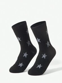 SHEIN ICON 时尚学院风中筒袜，潮流欧美街头明星款袜子 - 黑色 - 查看 2