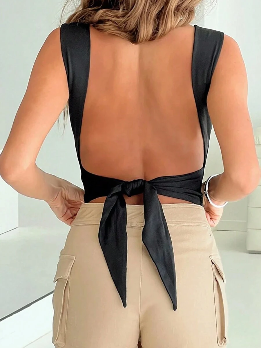 SHEIN EZwear Women's Backless Strap Tank Top, Minimalist Fashion Casual Everyday