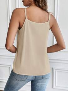 SHEIN Frenchy Embroidered Net Yarn Decorated Scallop Lace Trimmed Halter Tank Top Summer - Beige - View 2