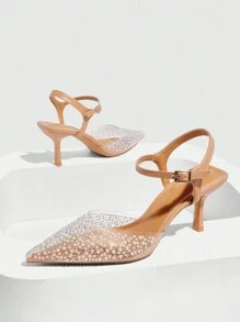 CUCCOO SZL Women's Pointed Toe High-Heel Fashionable Apricot Crystal Transparent Glass Stiletto High Heel Slingback Pumps Spring Shoes Spring Break Easter Prom Heels - Apricot - View 7