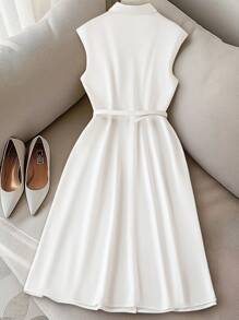 SHEIN Clasi Vestido de mujer sólido sin mangas, de estilo minimalista casual, para uso diario - Blanco - Ver 2