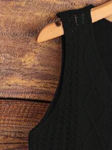 Franclia 女士针织毛衣纯色简约风格休闲日常穿着 - 黑色 - 查看 4