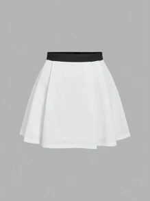 SHEIN MOD 大码女式白色和黑色装饰西装背心，褶皱 A 字裙，优雅商务套装，黑色带白边，褶皱裙春季套装 - 黑與白 - 查看 6