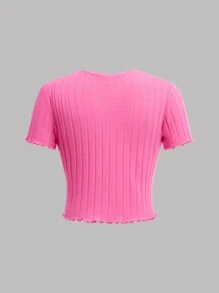 SHEIN 3-Pack Tween Girls Casual Versatile Comfy Knit Textured Soft Stretch Crew Neck Short Sleeve Tops, Suitable For Everyday Wear, Spring & Summer - Multicolor - View 13