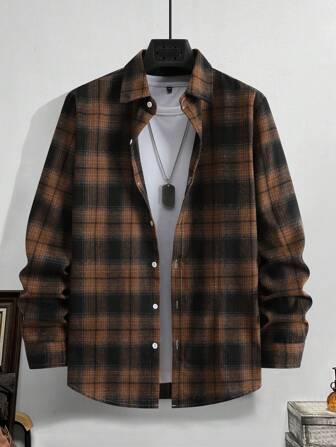 Manfinity Homme 男士春季休闲格子长袖衬衫，适合秋季